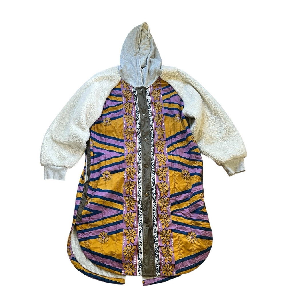 Free People We The Free Penny Patchwork  Sherpa Jacket  Boho Oversized, Size XL